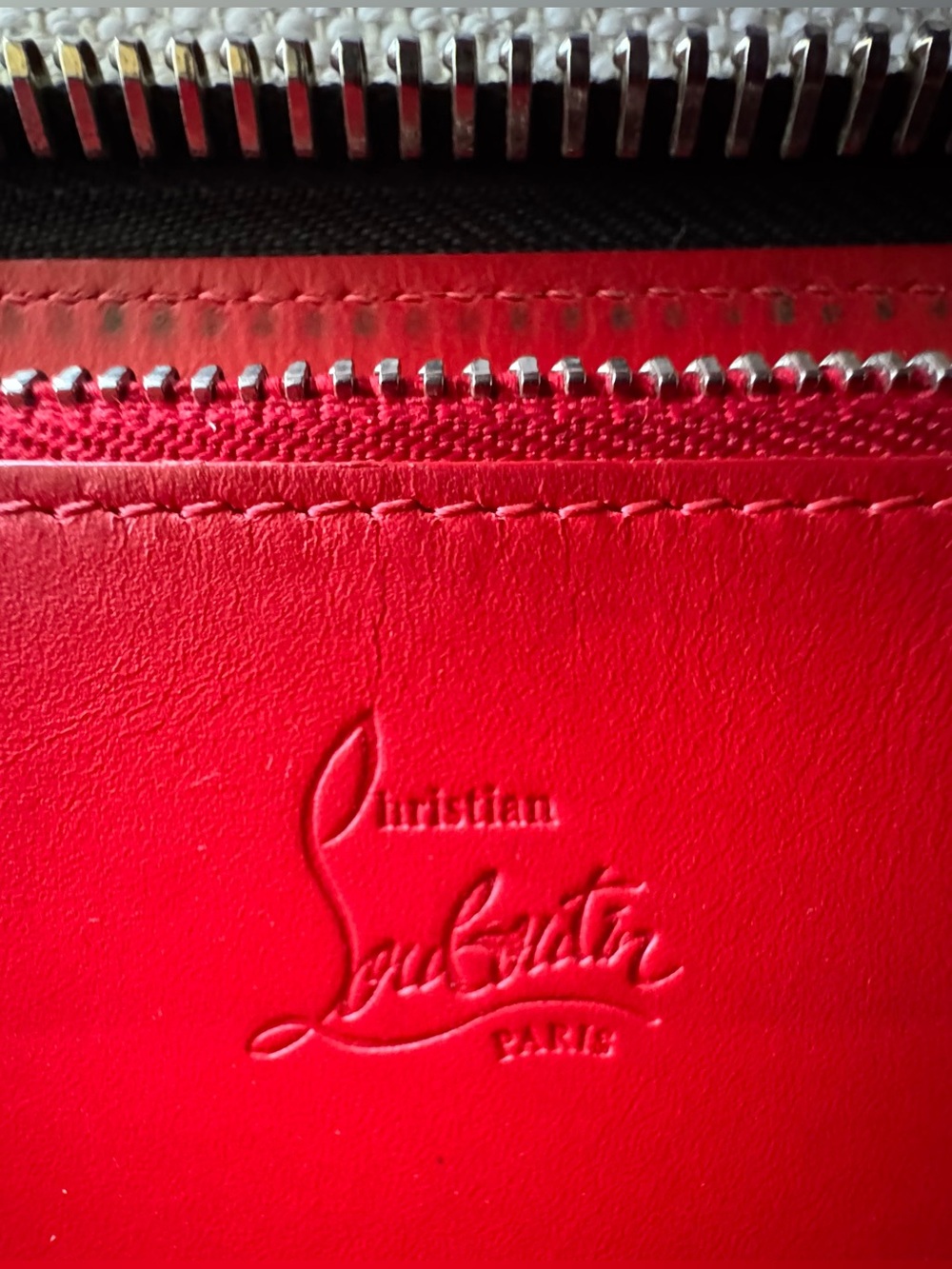 CHRISTIAN LOUBOUTIN Panettone Silver Spiked Zip Taupe Wallet EUC - Picture 9 of 10